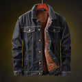 Winter Men Denim Jacket Thick Warm Fleece Lined Casual Cotton Outerwear Coat