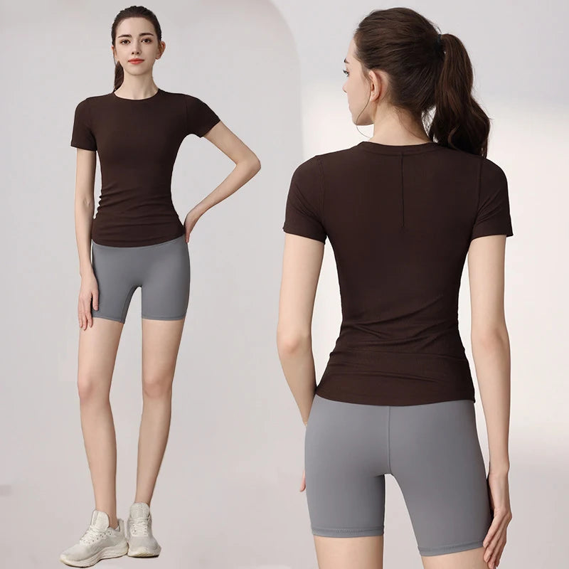 Women’s Slim-Fit Yoga T-Shirt - Short Sleeve Seamless Top for Pilates & Gym