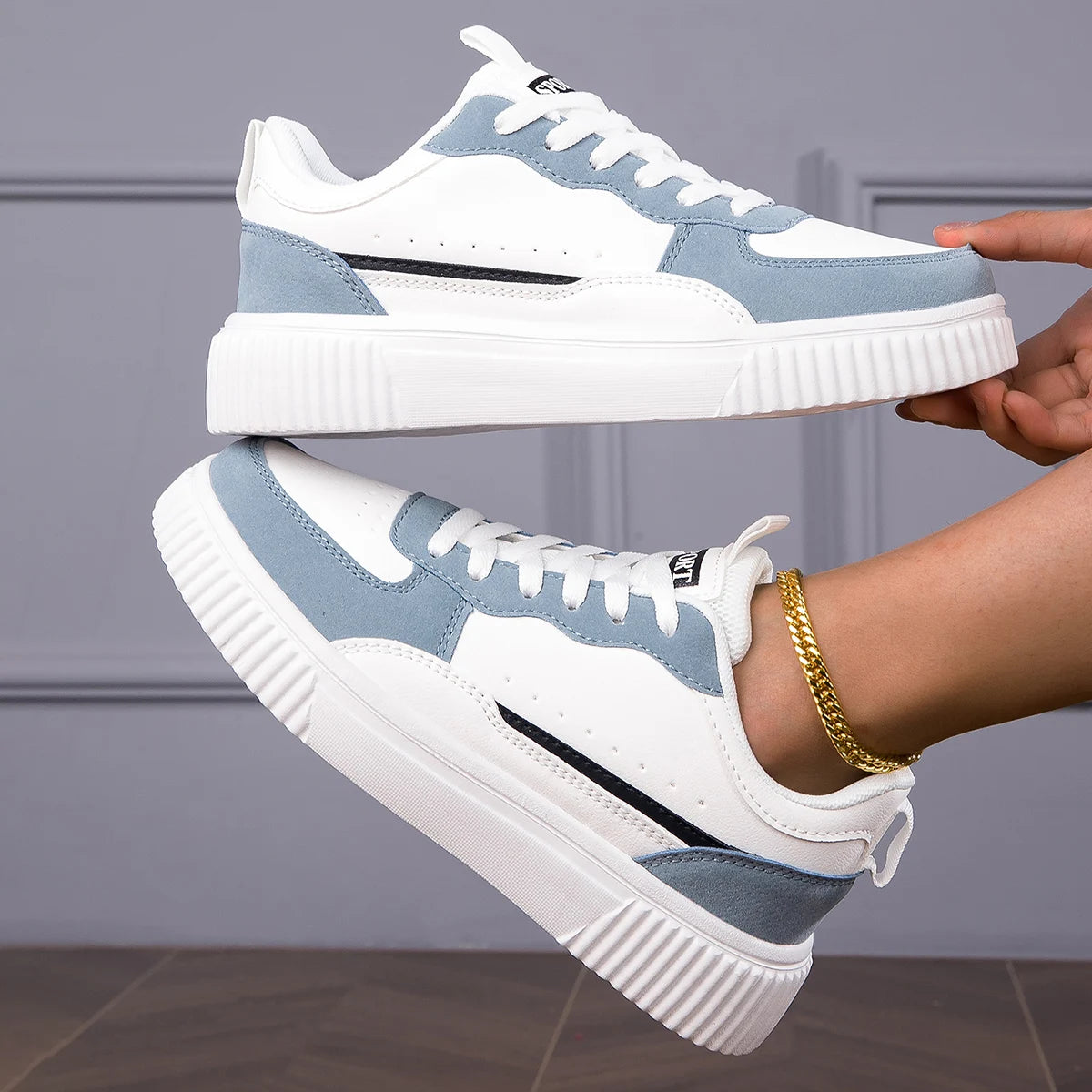 Men’s Breathable White Sneakers | Trendy Non-Slip Thick Sole Casual Shoes for Summer