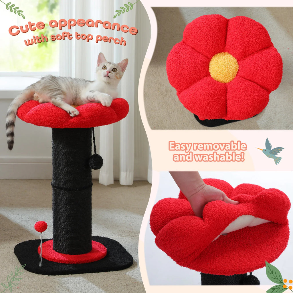 Flower Cat Scratching Post Small Cat Tree Tower Cat Scratcher for Indoor Cats with Super Thick Scratching Post Removable Cat Bed - trendingshoping.com