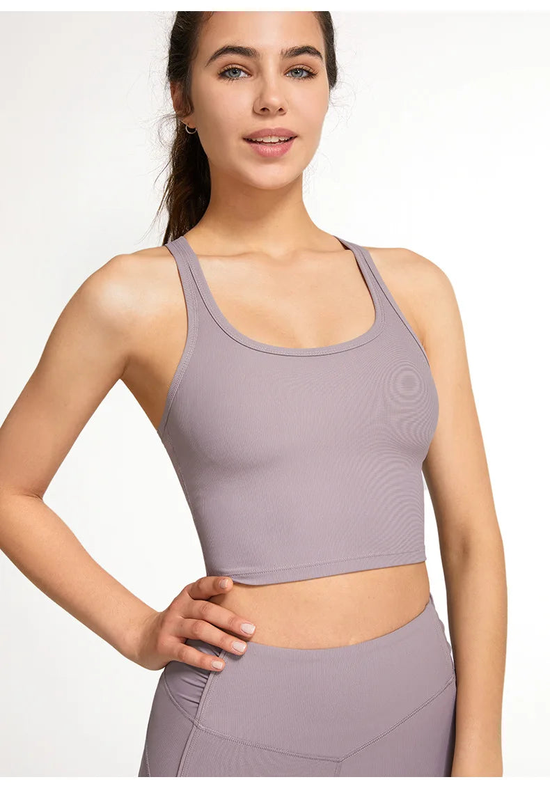 Women’s Workout Yoga Top Running Vest Cross Strap Sports Bra Style Gym Halterneck Fitness Tank