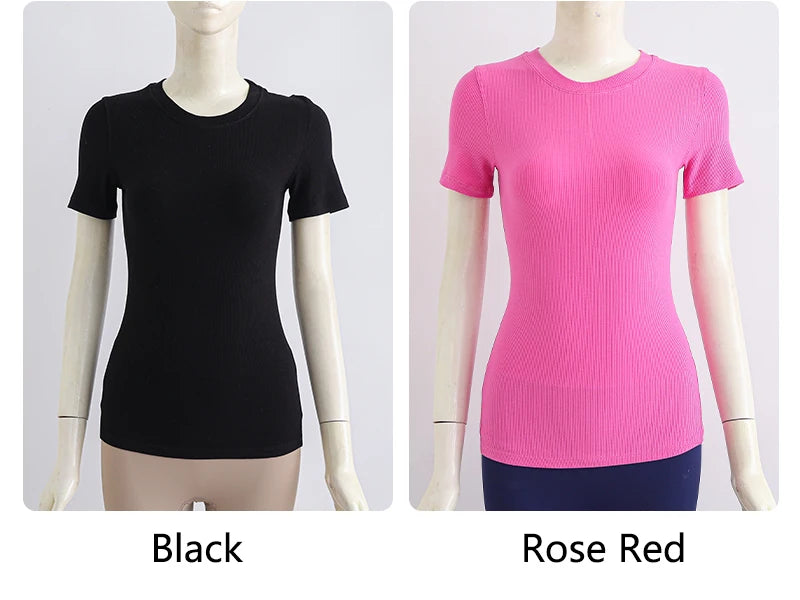 Women’s Slim-Fit Yoga T-Shirt - Short Sleeve Seamless Top for Pilates & Gym