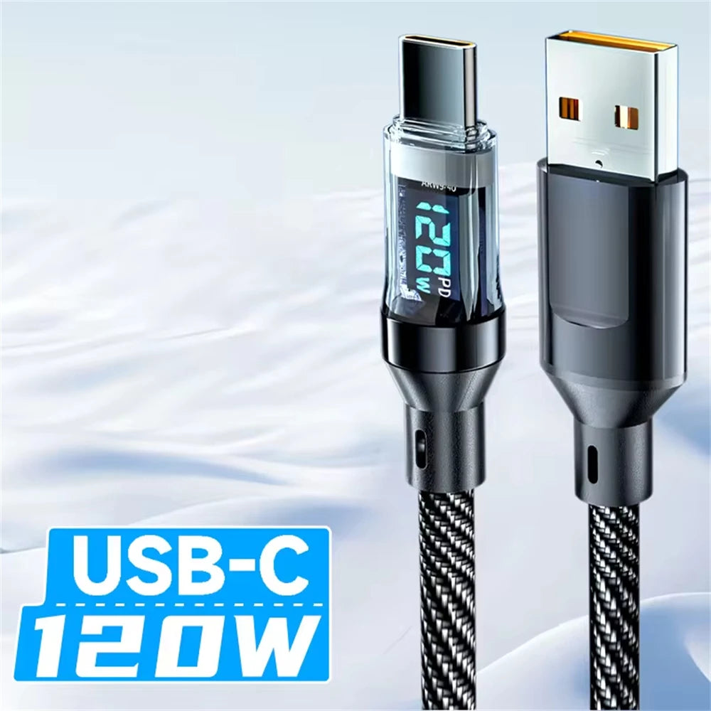 NNBILI 120W Type C to Type C Cable Phone Super Fast Charging Cable With LED Display USB To Type-C Data Cord For huawei oppo vivo - trendingshoping.com
