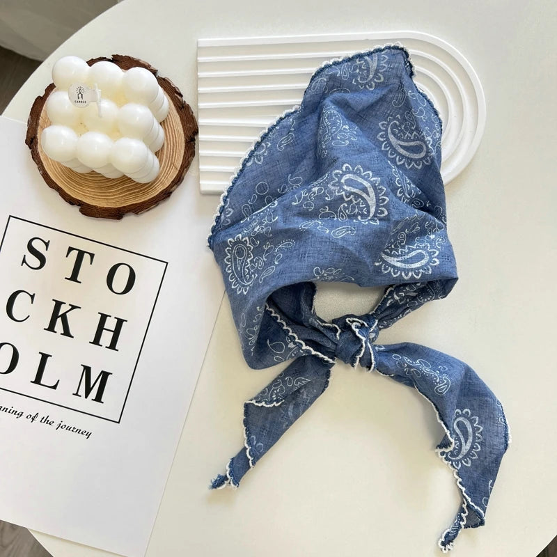 Summer Print Flower Neck Scarf Shawl Triangle Hair Head Wrap Headband Handkerchief Hair Ties Bandanas Hair Ribbon For Women