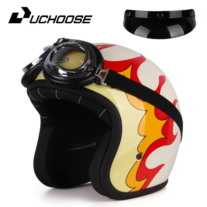 UCHOOSE 3 Quarter Open Face Motorcycle Helmet Classic Vintage