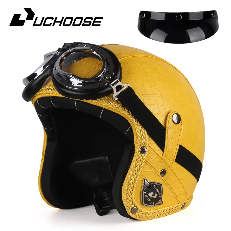 UCHOOSE 3 Quarter Open Face Motorcycle Helmet Classic Vintage