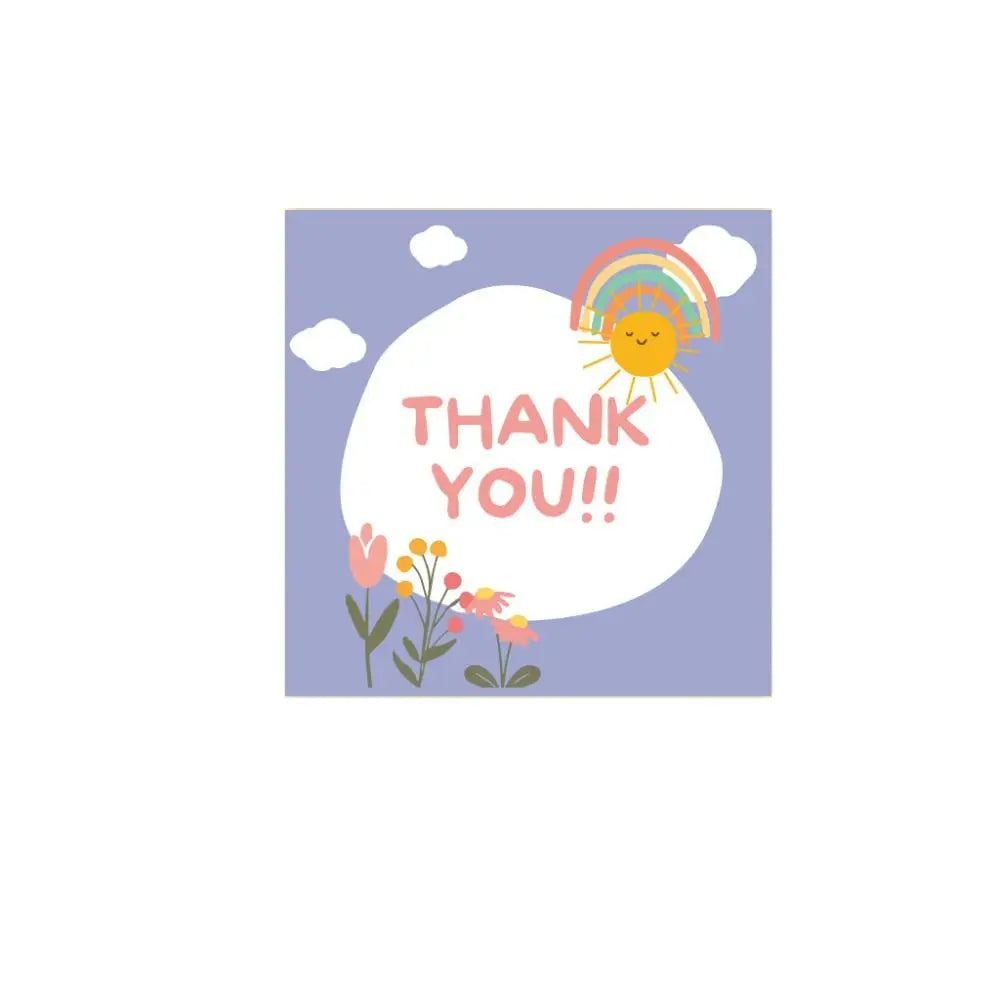 50Pcs 6cm*6cm Thank You Cards Cartoon Flower Greeting Postcards Multicolor Universal Gratitude Labels Event Ornament Home Decor
