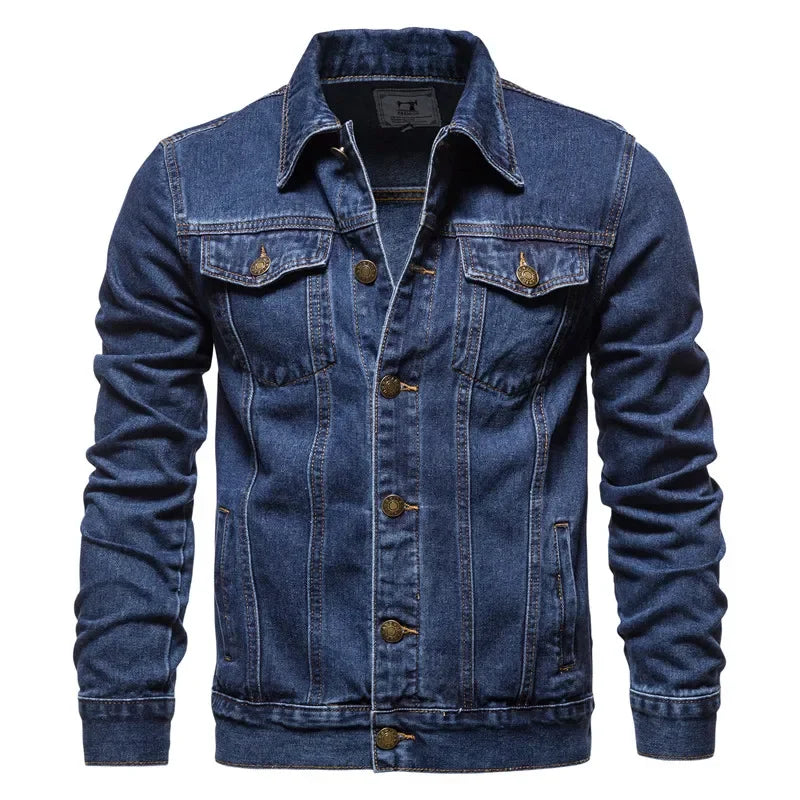 New Autumn Men Casual Workwear Denim Jacket Loose Fit Solid