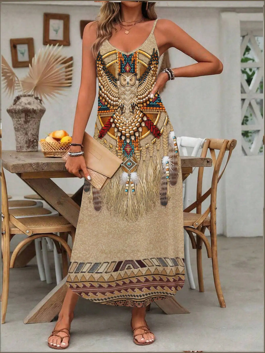 Women's Fashion Western Ethnic Print Casual Suspender Dress