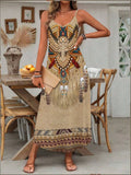 Women's Fashion Western Ethnic Print Casual Suspender Dress