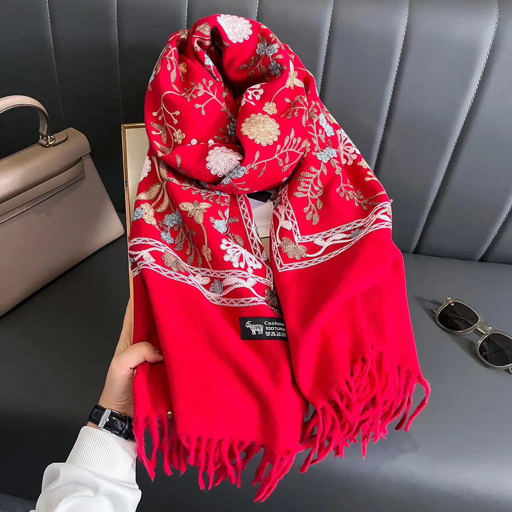 New Winter Warm Cashmere Scarf for Women Embroidery Pashmina Blanket Thick Shawl Wrap Neckerchief Fashion Bufanda Echarpe Poncho