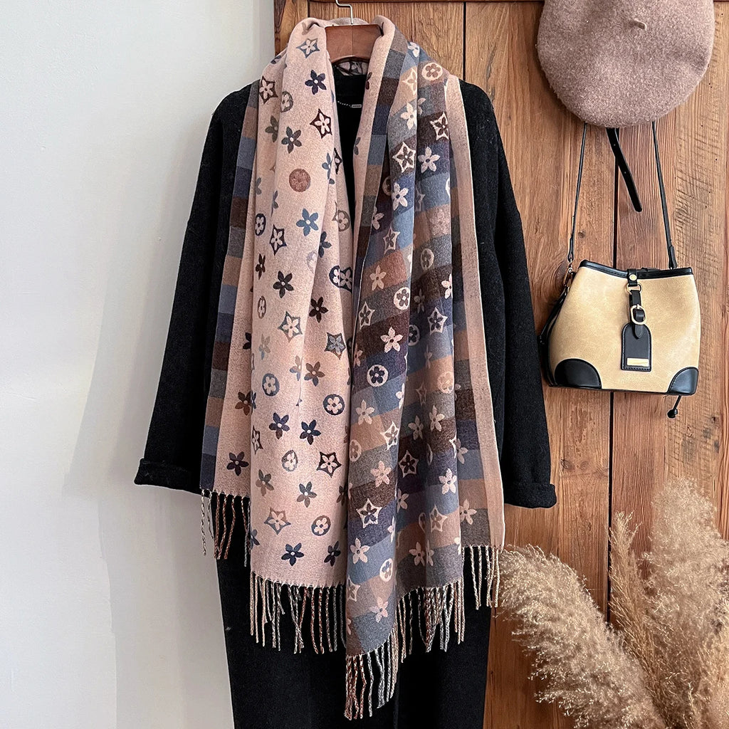 New Brand National Style Cashmere Scarf Winter Women Pashmina Shawls Warm Blanket Wraps Female Foulard Bandana Thick Scarves