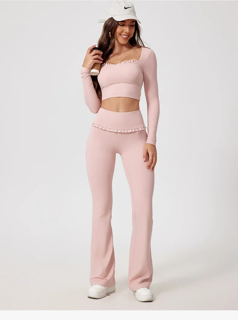 Women's Sportswear Yoga Set 2PCS Gym Clothes Yoga Suits For Women Fitness Set Tracksuits Yoga Long Sleeve Gym Flared Leggings