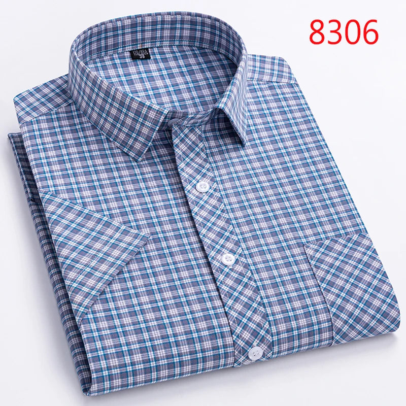 Men's Casual Cotton Plaid Shirt – Short Sleeve Summer Shirt, Elegant Business & Smart Dress Shirt, England Fashion Top