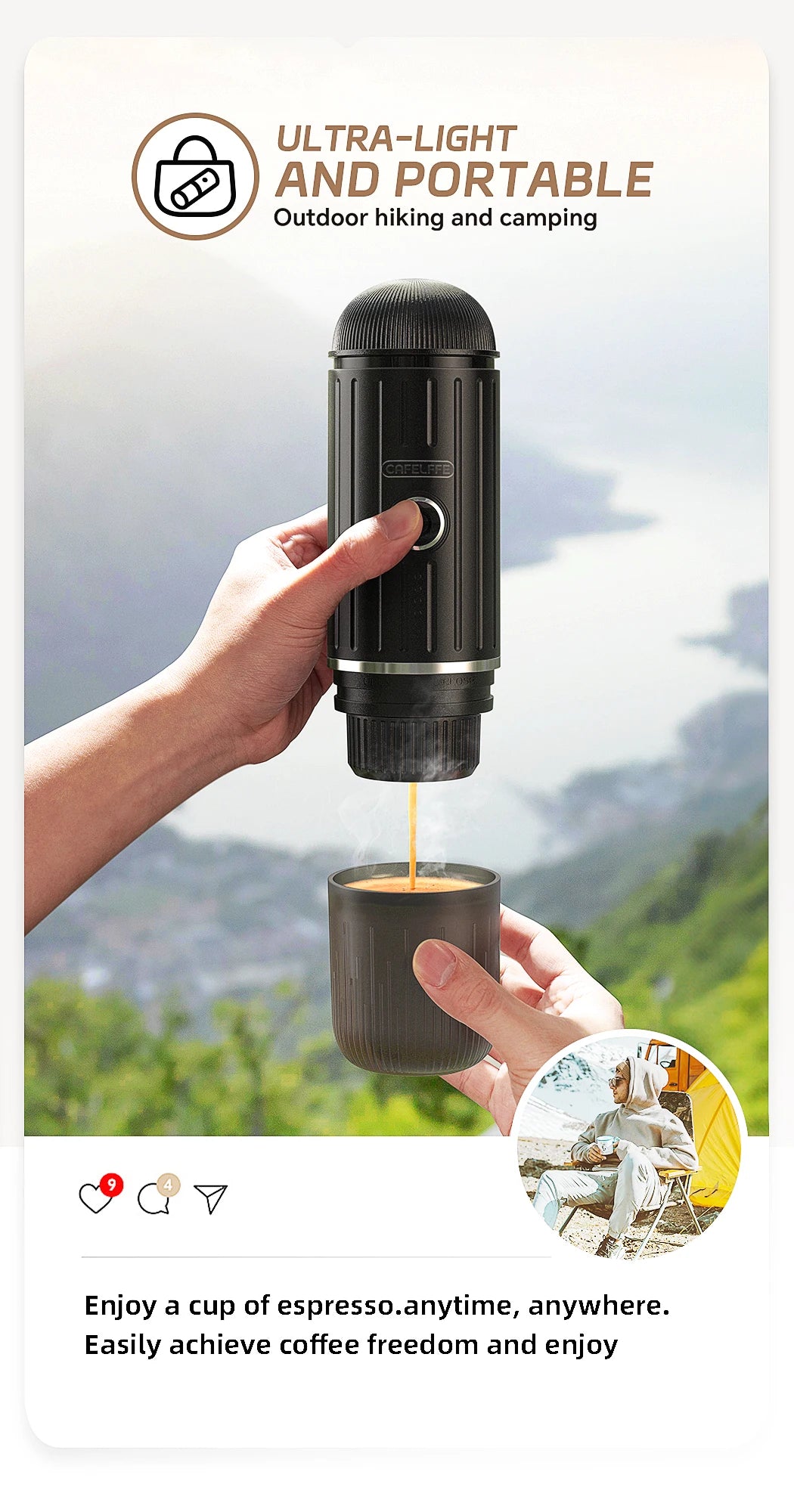 Cafelffe Outdoor Combination Wireless Electric portable espresso machine, Coffee Gift Giving Camping hiking Travel bag cafetera