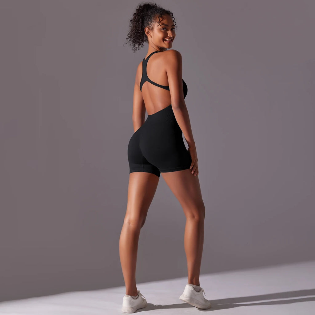 Sexy Back Jumpsuit Gym Set Women Training Yoga Suit Sportswear Women Sports Jumpsuit Fitness Rompers Stretch Workout Bodysuits