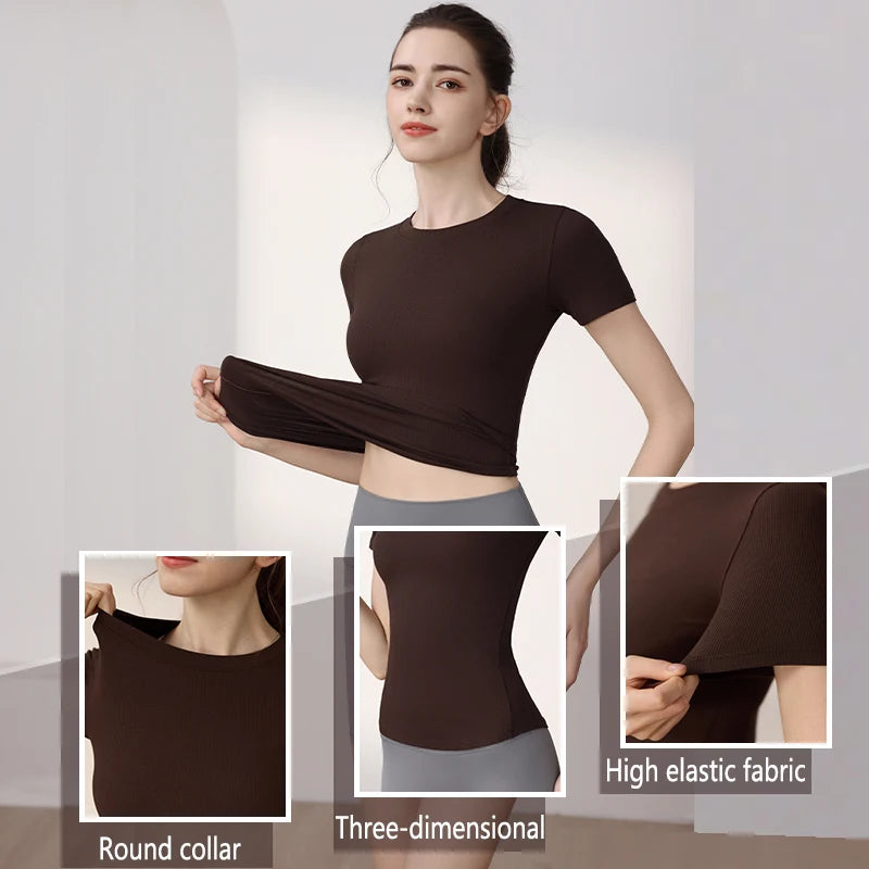 Women’s Slim-Fit Yoga T-Shirt - Short Sleeve Seamless Top for Pilates & Gym