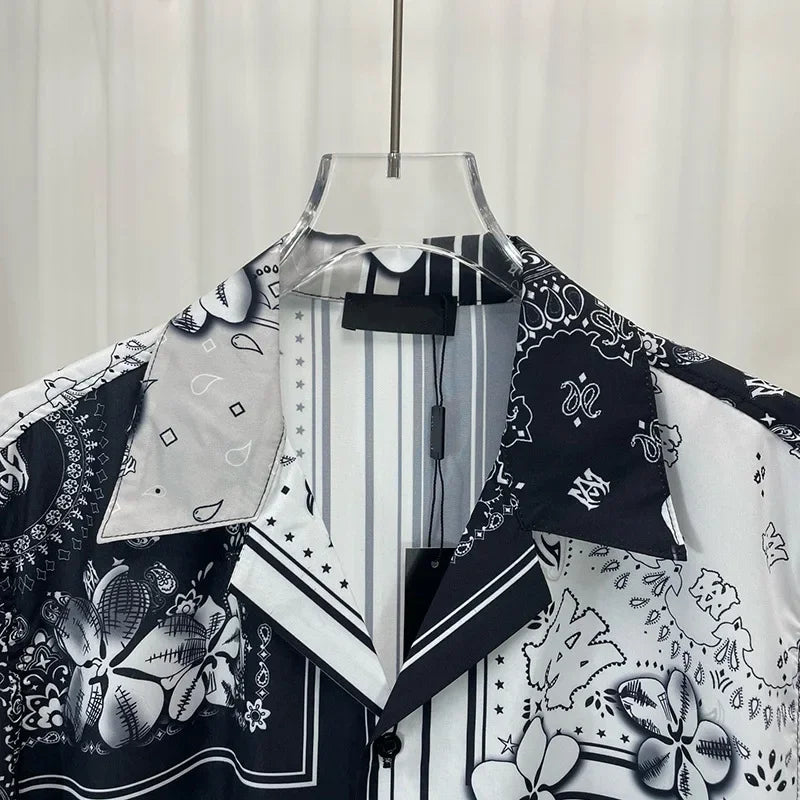 Men's Luxury Paisley Floral Shirt - Short Sleeve Digital Print Casual Top