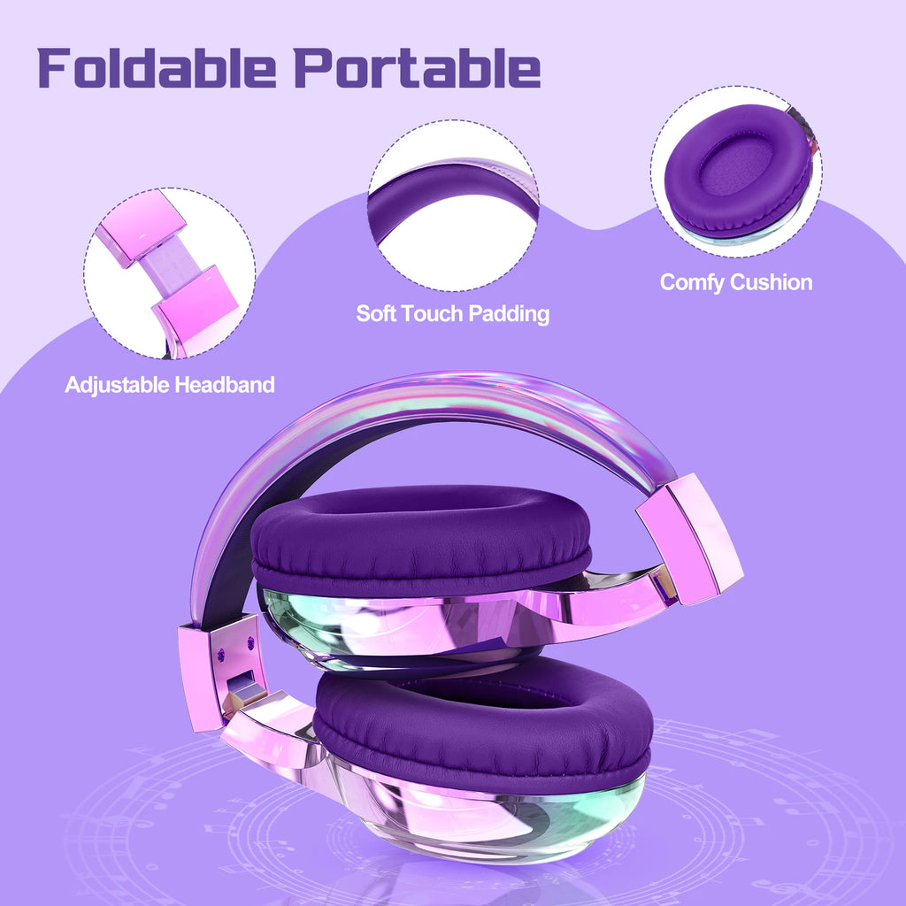Glossy Bluetooth Headphones For Kids Girls Wireless Stereo Headset With Mic