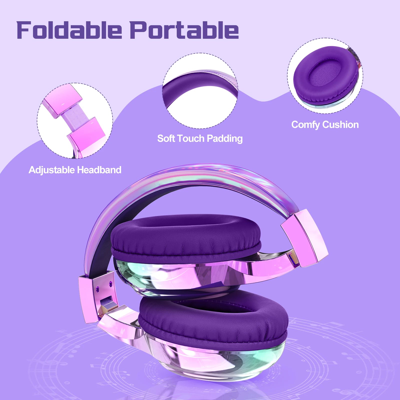 Glossy Bluetooth Headphones For Kids Girls Wireless Stereo Headset With Mic