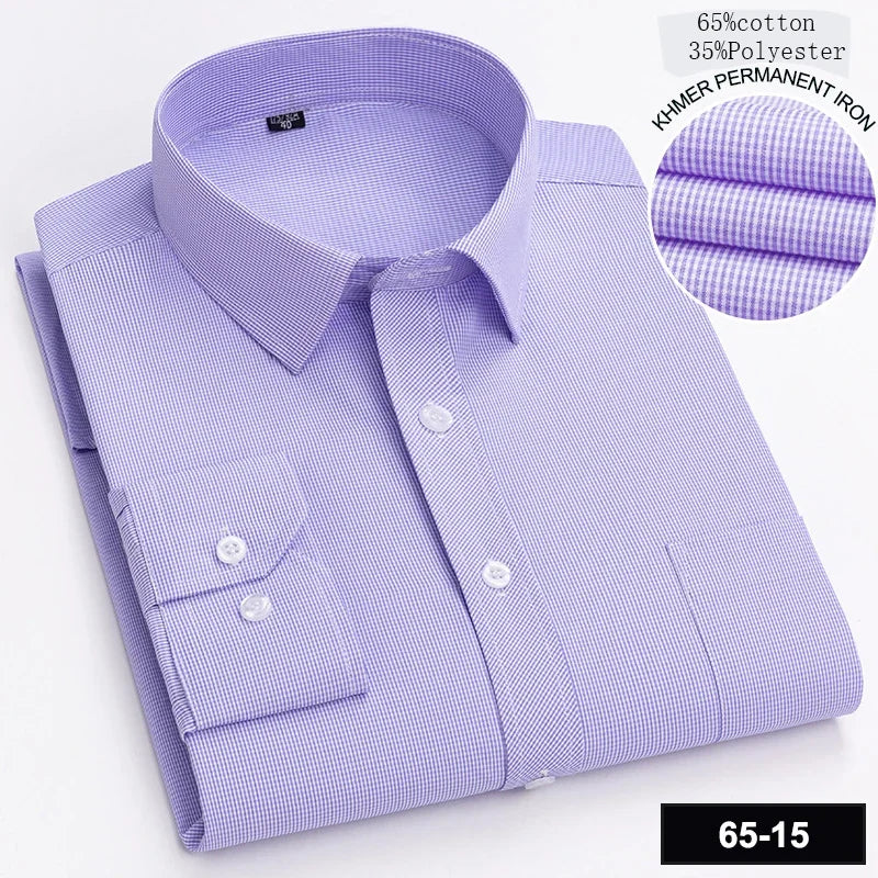 Men's Slim Fit Long Sleeve Shirt – Formal Plain Cotton Shirt with Single Pocket, Soft Plaid Office & Designer Tops"