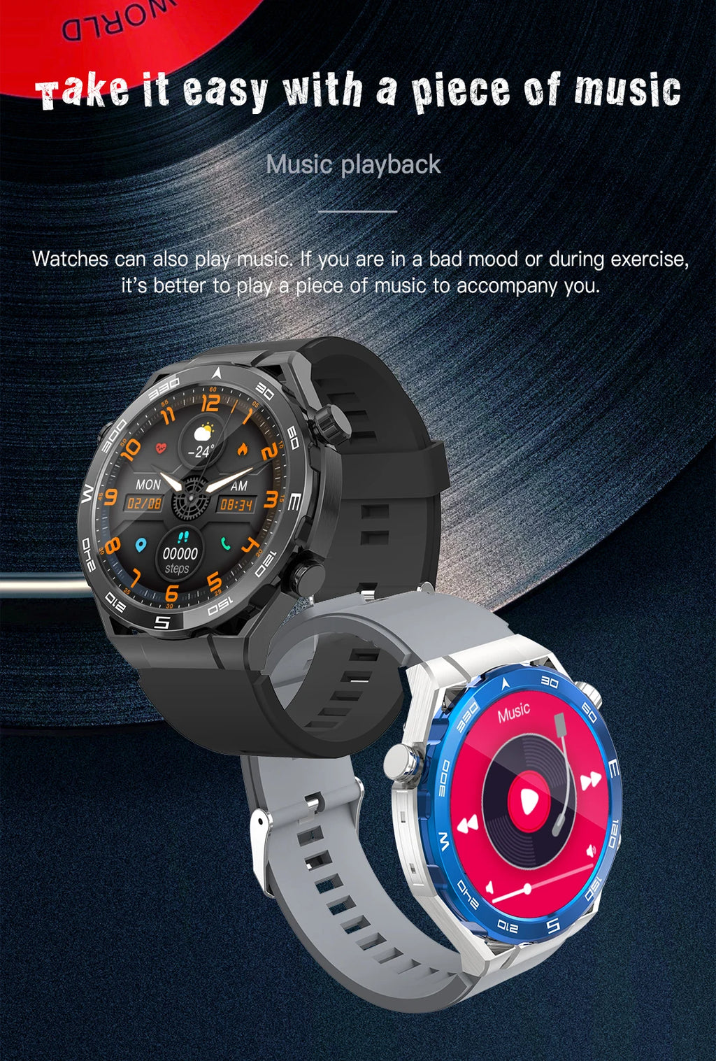 Smart Watch for Men & Women – Outdoor Fitness Tracker with Heart Rate, Calorie, Step Counter, Sport Watch & Music Player