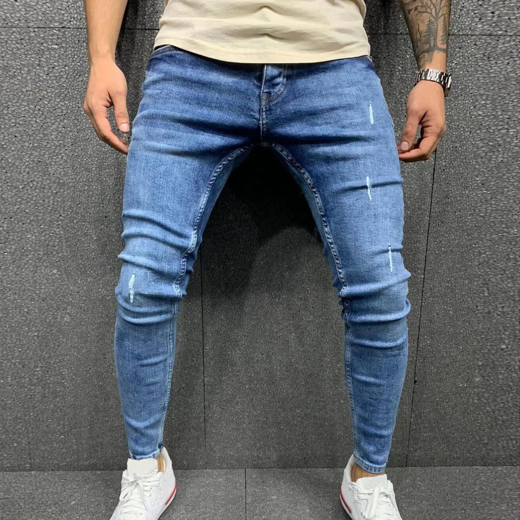 Men's Ripped Skinny Jeans - Distressed Slim Fit Elastic Denim Streetwear Pants