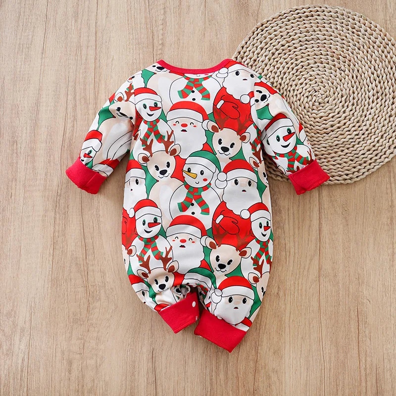 Newborn Christmas Baby Romper-- Red Santa print comfort long sleeve Unisex Baby Bodysuits 0-12 months Boy Girl Clothes Festivals