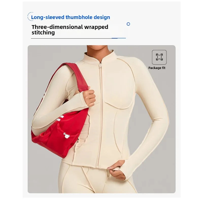 Women’s 2-Piece Zipper Gym Set - Long Sleeve Tracksuit & High-Waist Yoga Pants