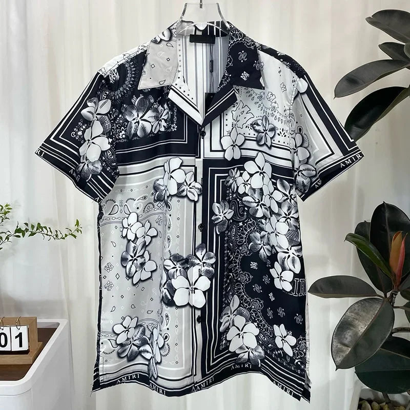 Men's Luxury Paisley Floral Shirt - Short Sleeve Digital Print Casual Top