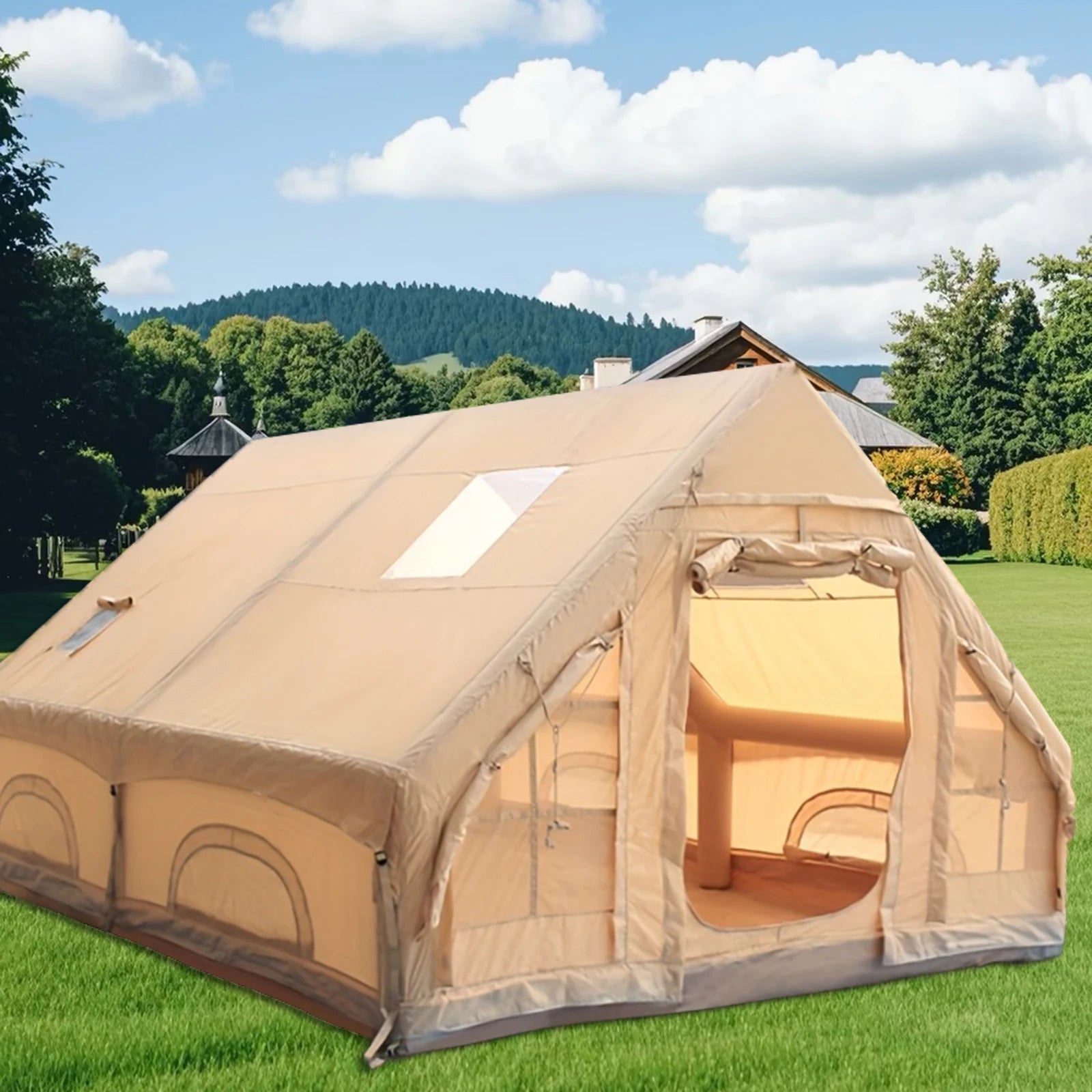 Inflatable Camping Tent For 4 To 8 People With Windows Portable Water Resistant Four Season Outdoor Tent