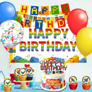 Building Blocks Birthday Party Supplies,114pcs Party Decorations&Building Blocks Tableware Set-Party Plates Napkins Backdrop etc - trendingshoping.com