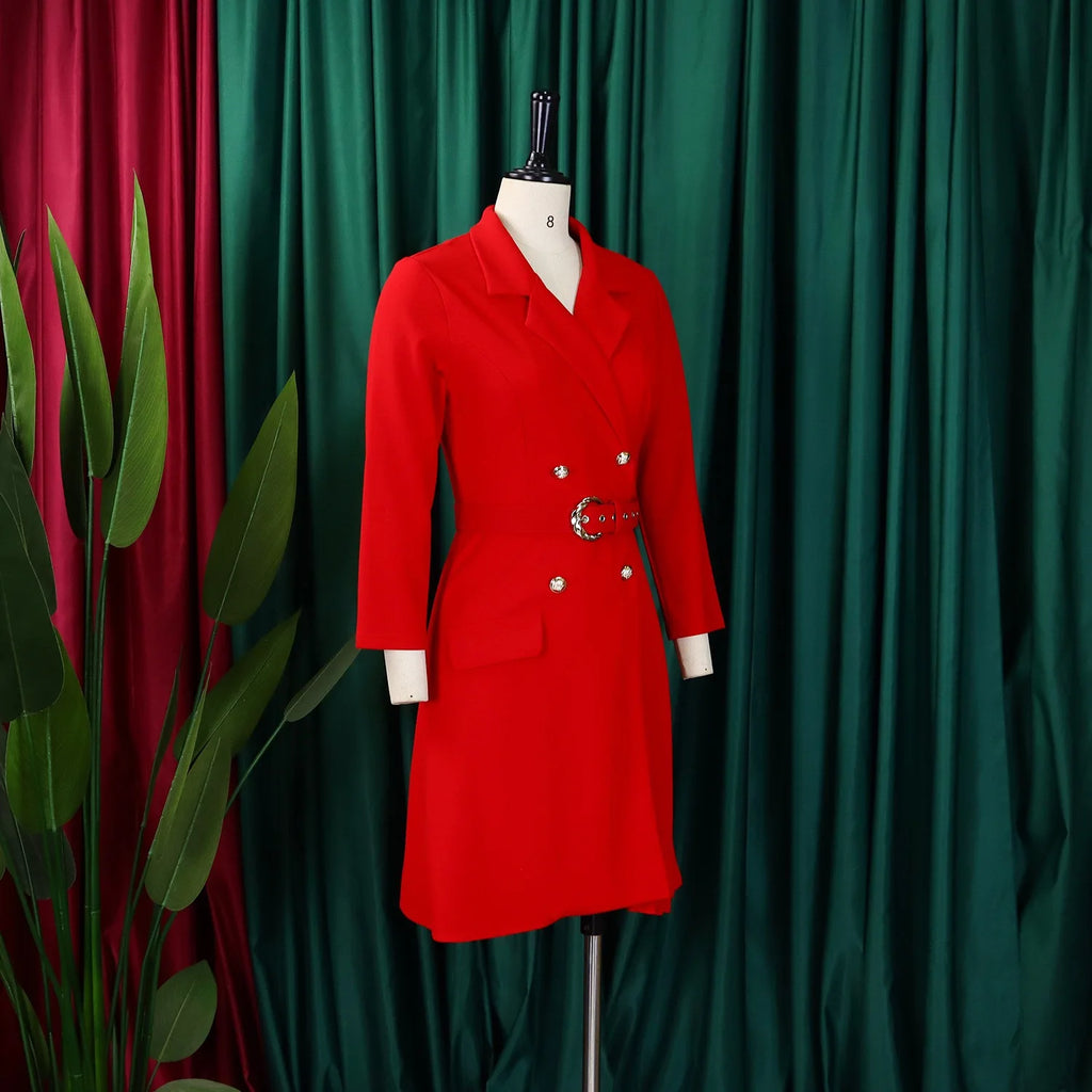 Elegant Dresses for Woman 2024 Autumn Winter New Trends Notched Collar Full Sleeve Sashes Pleated Mid Calf Solid Fashion Dress