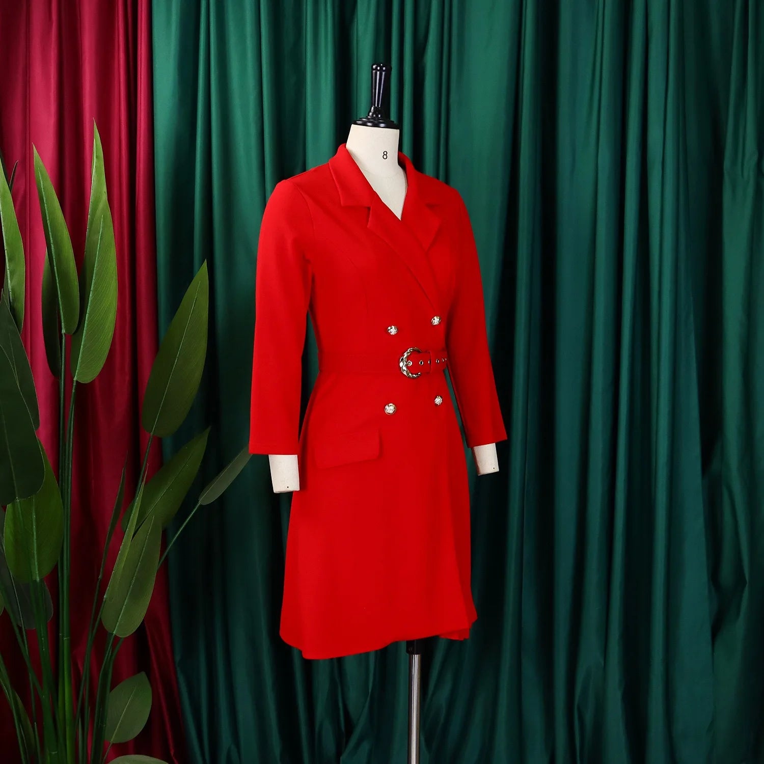 Elegant Dresses for Woman 2024 Autumn Winter New Trends Notched Collar Full Sleeve Sashes Pleated Mid Calf Solid Fashion Dress