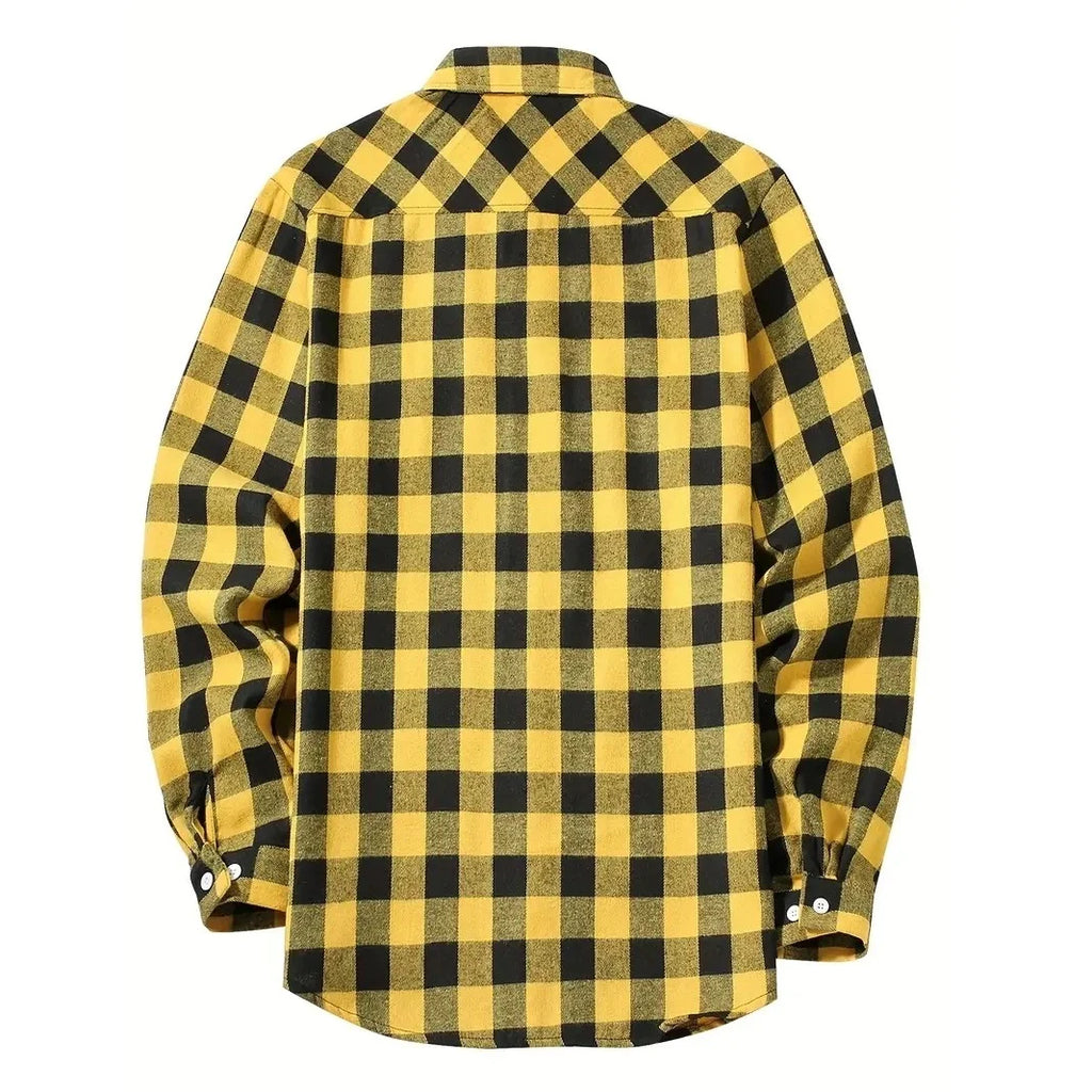 Men's Plaid Flannel Shirt – Long Sleeve Smart Casual Top with Two Chest Pockets, Spring & Autumn Style