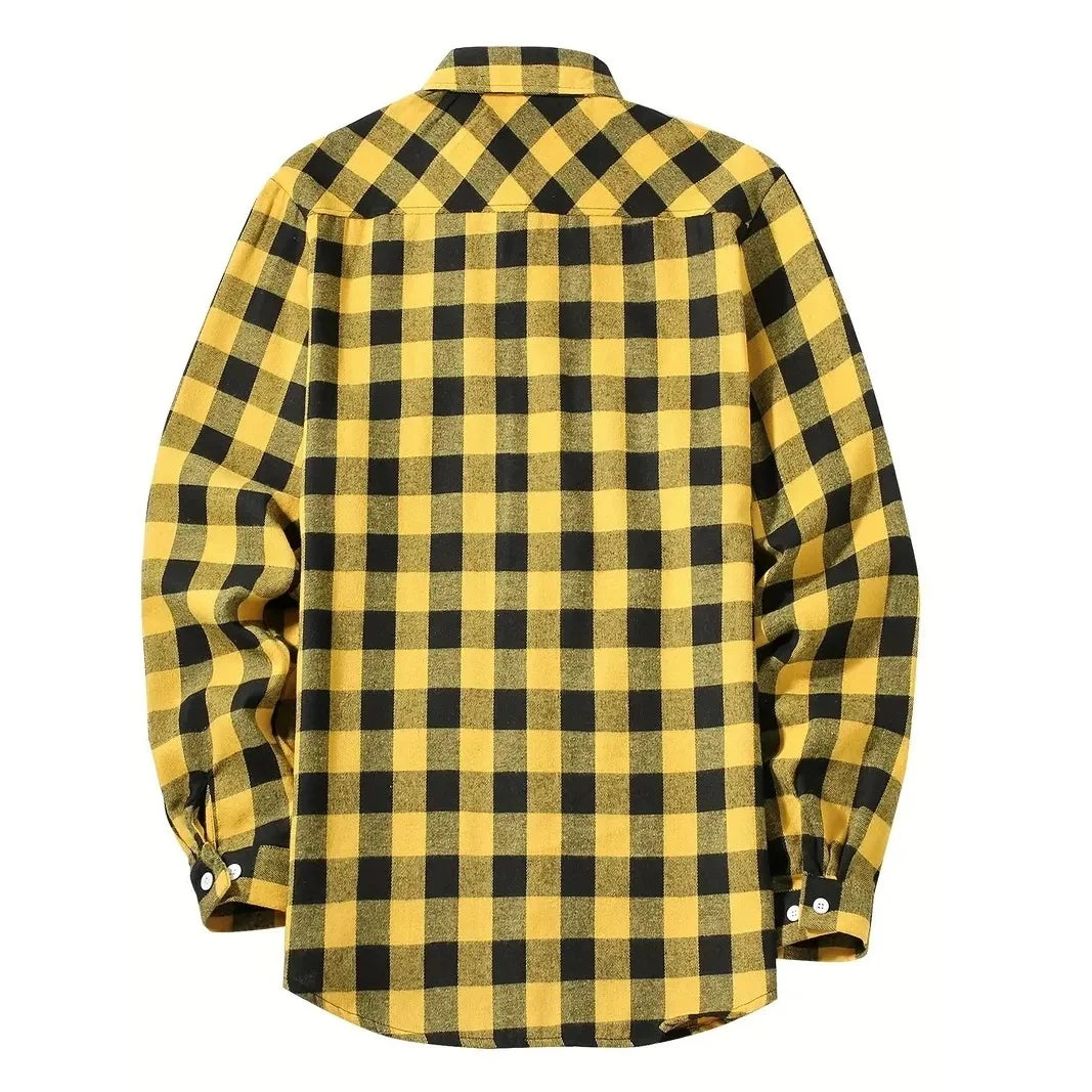 Men's Plaid Flannel Shirt – Long Sleeve Smart Casual Top with Two Chest Pockets, Spring & Autumn Style