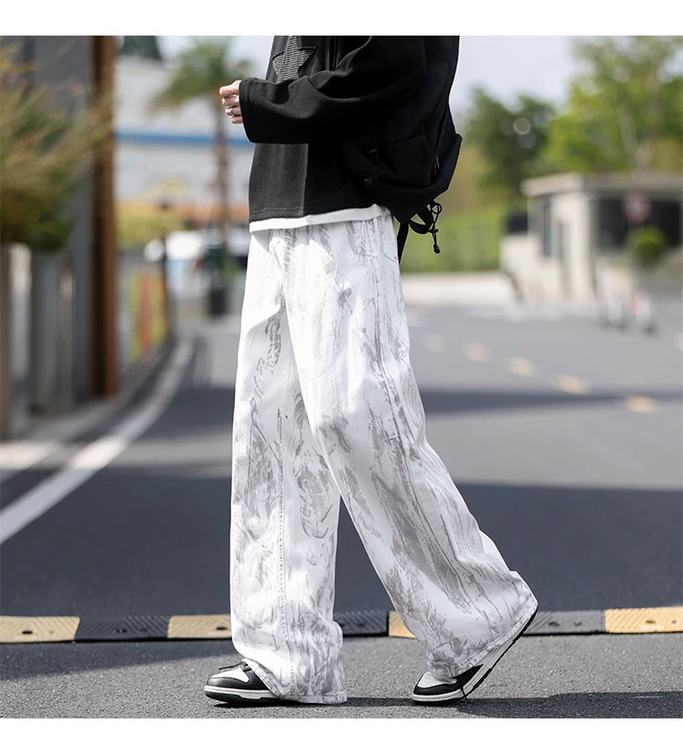 Jeans Mens Classic Straight Leg Jeans White Tie Dye Denim Pants Unisex Fashion Casual Trousers Streetwear Hip Hop Style Washed - trendingshoping.com