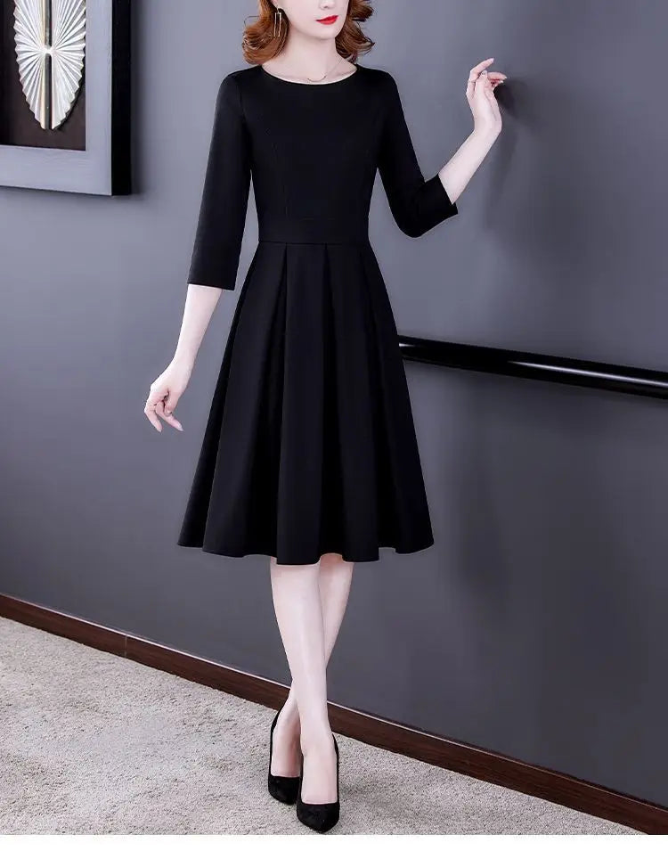 Dress Women's Fashion Western Style Spring and Autumn Clothing New Collection Waist Cinching Slimming Small Black Dress