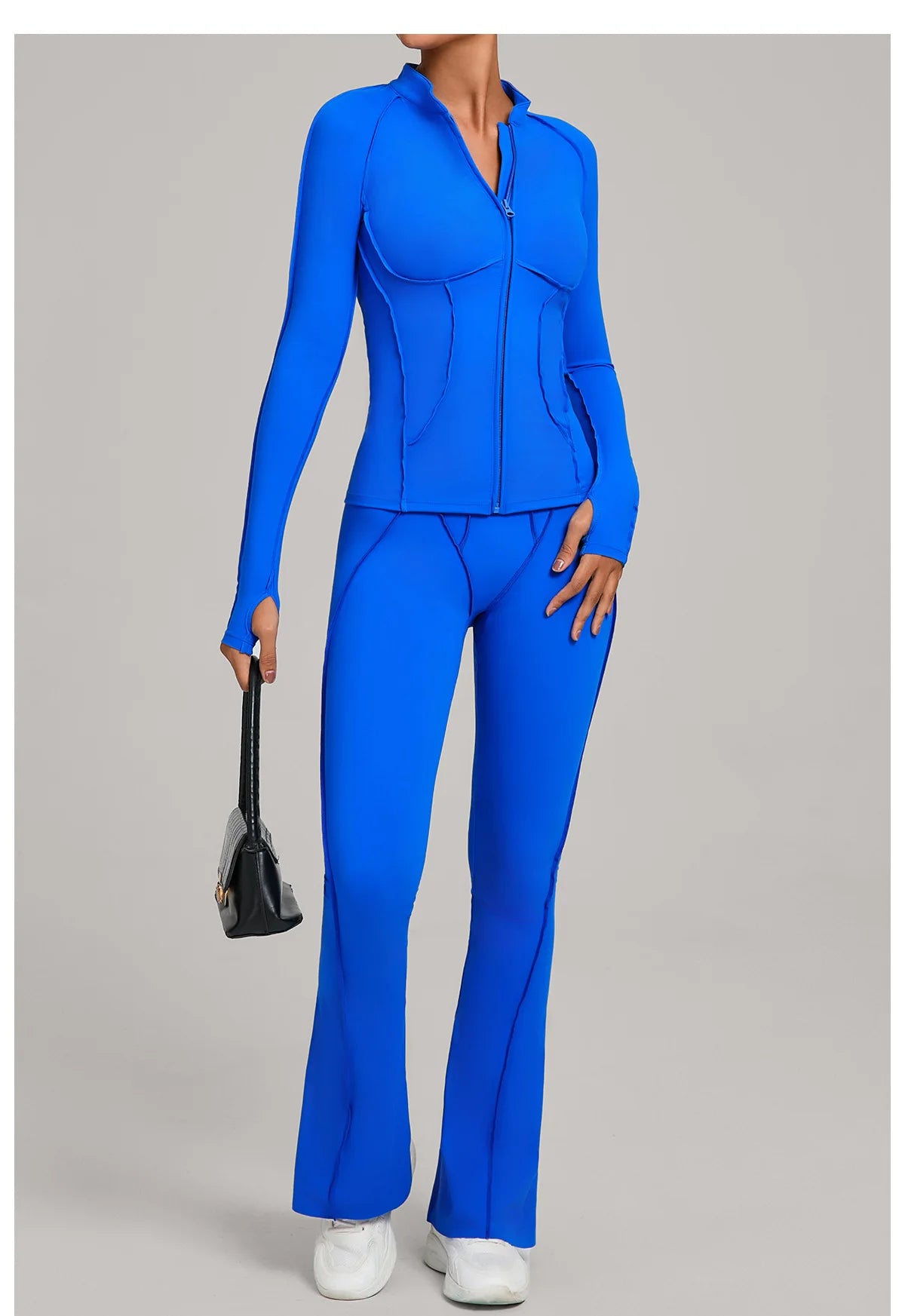 Women’s 2-Piece Zipper Gym Set - Long Sleeve Tracksuit & High-Waist Yoga Pants