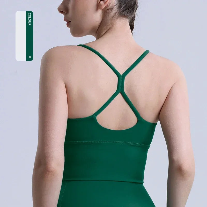 Women’s Solid Color Sports Bra Cross Back Y Shape Fitness Yoga Workout Top