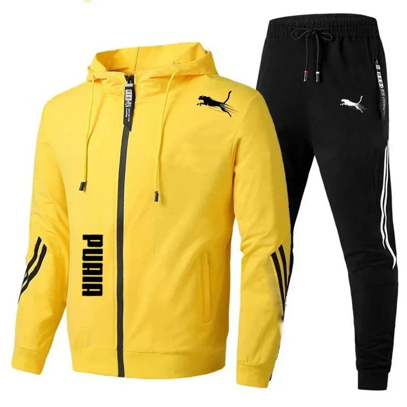 Men's Spring Autumn Tracksuit – 2-Piece Hoodie & Joggers Set, Fitness Running Sportswear, Casual Clothing