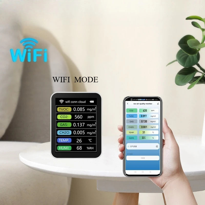Smart Air Quality Monitor With Semiconductor Sensor For Home Office Real Time Detection PM2 5 CO2 Temperature Humidity