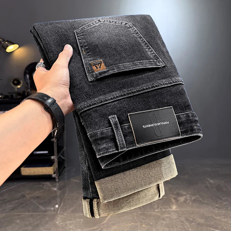 Men's Classic Straight Leg Stretch Jeans - Casual Autumn Winter Denim Trousers