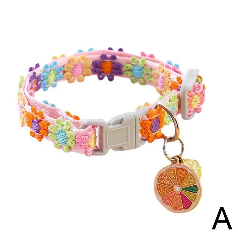Pet Collar with Bell Adjustable Cartoon Print for Dogs Cats
