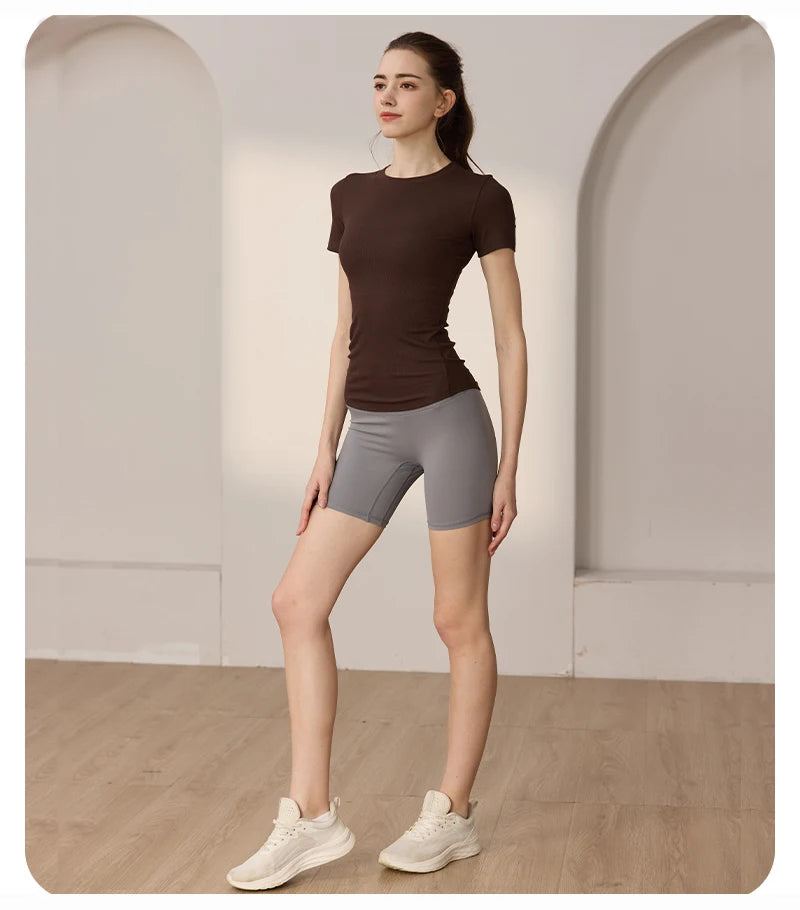 Women’s Slim-Fit Yoga T-Shirt - Short Sleeve Seamless Top for Pilates & Gym