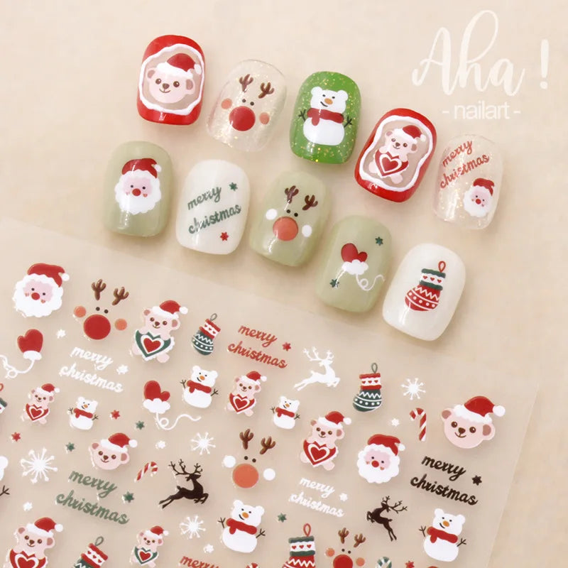 Christmas Santa Claus Elk Nail Art Stickers Snowman/Snowflake Cartoon Sliders