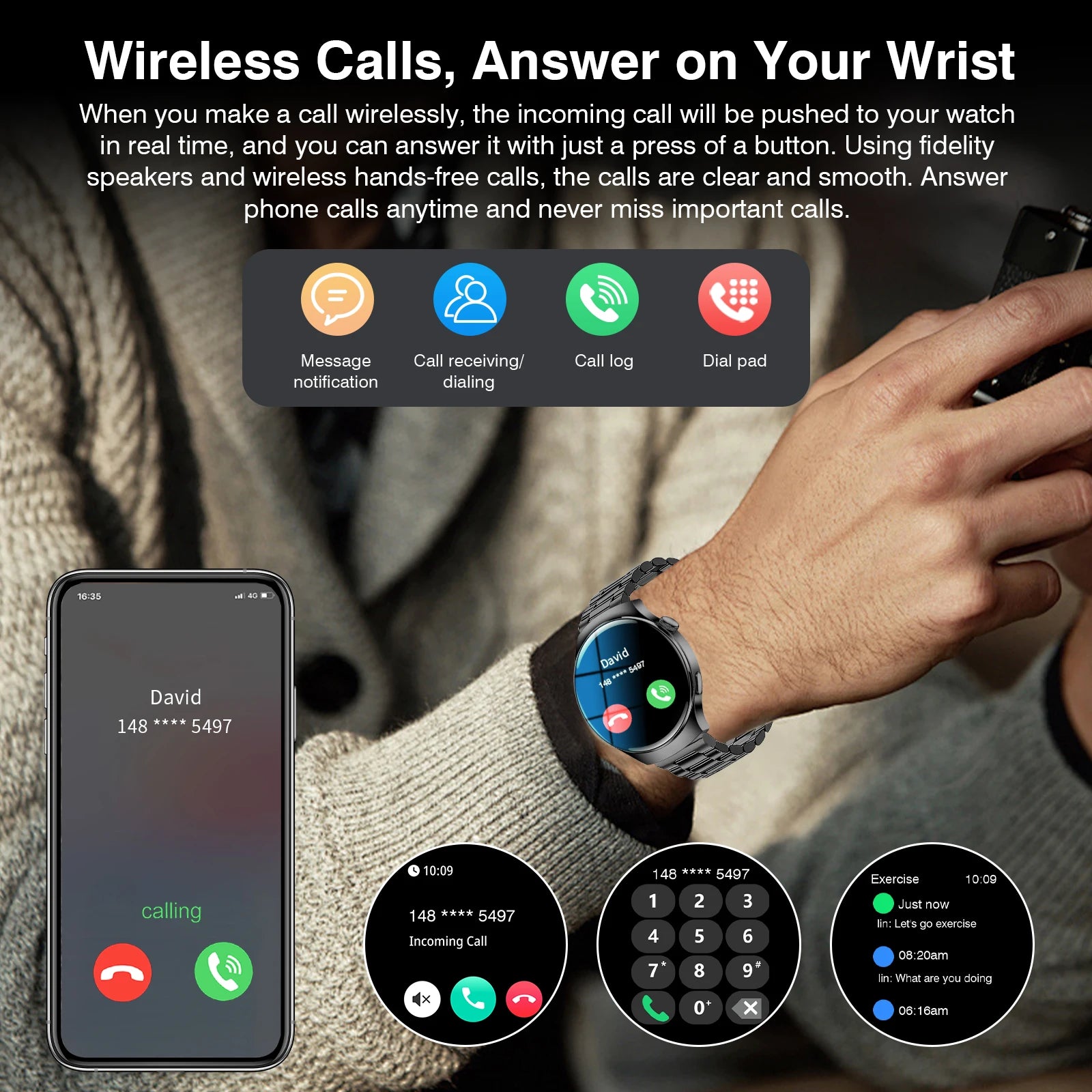 Smart Watch for Men – 1.5'' Screen, Bluetooth Call, Fitness Tracker with Multiple Sports Modes, Life Waterproof Activity Watch