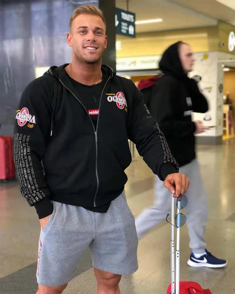 2026 New OLYMPIA Men Gyms Hoodies Gyms Fitness Bodybuilding Sweatshirt Pullover Sportswear Male Workout Hooded Jacket Clothing