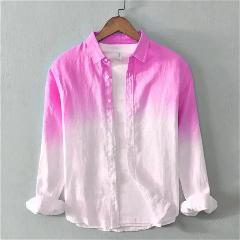 Men’s Long Sleeve Linen Shirt Casual Gradient Design