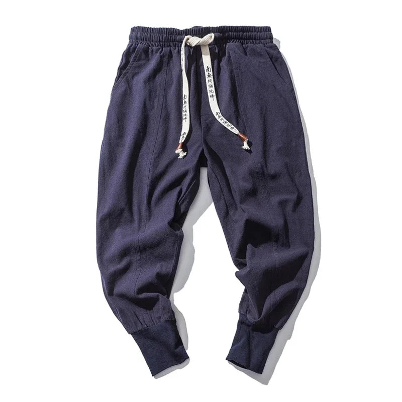 Men’s Cotton Linen Harem Pants - Baggy Drop-Crotch Streetwear Joggers